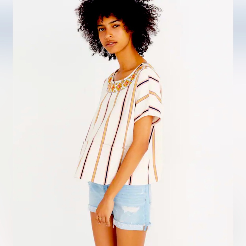 Madewell Women's Embroidered Boxy Crop Top Size Small EUC